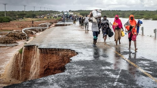 Roads collapsed earlier this week during flooding in Garissa, Kenya, which is linked to El Niño climate pattern